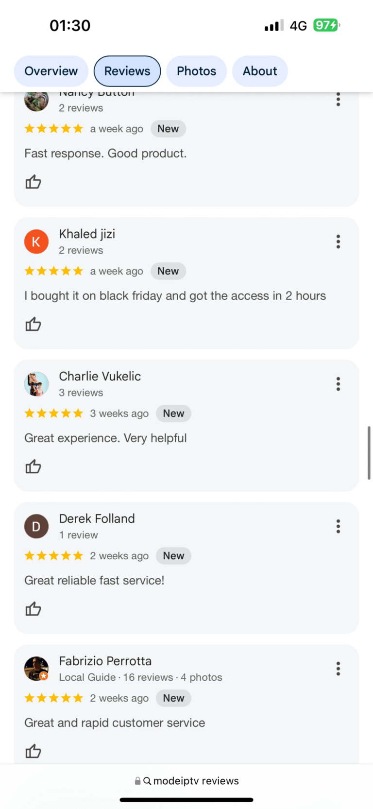 Customer feedback and testimonials for IPTV Canada services